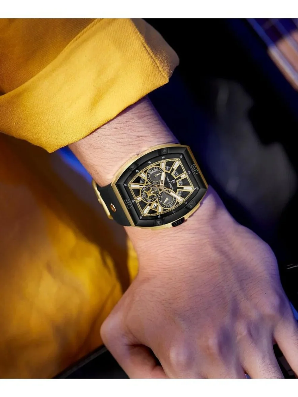 Men's Gold Black 5ATM Waterproof Quartz Luxury Chronograph Analog Wrist Watches